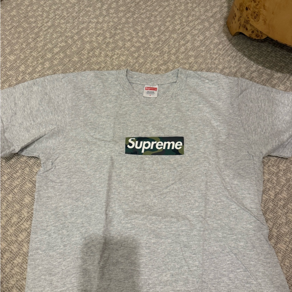 Supreme Gray Tee with Camo Logo